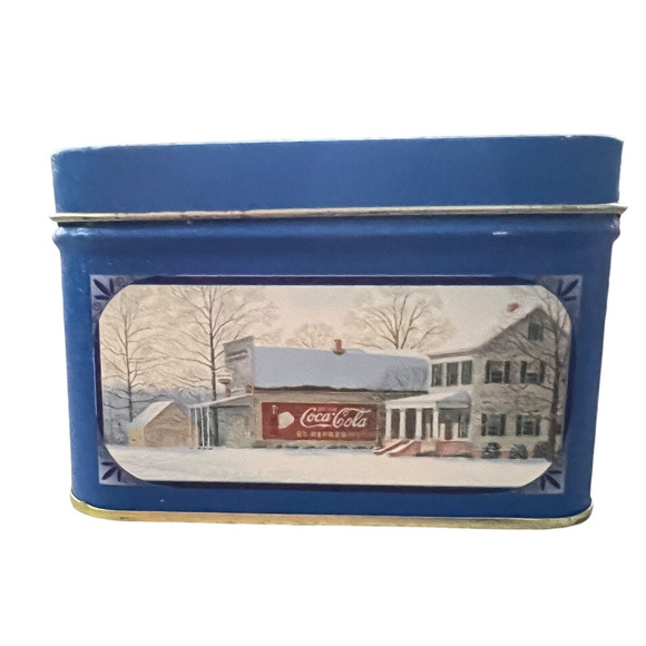 Vtg '03 Coca Cola Coke Christmas Tree Farm Barn Tin Box Jim Harrison Hinged Lid - Picture 3 of 8